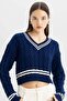 Regular Fit V-Neck Hair Braided Knitwear Sweater C7321Ax24Wn