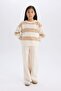 Striped Crew Neck Knitwear Sweater for Girls A6009A824Wn - 5