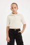 Polo Collar Soft Textured Short Sleeve Knitwear Sweater for Girls D1358A824Wn - 3