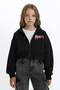 Printed Hooded Soft Fleece Zippered Sweatshirt for Girls D1569A824Wn - 3