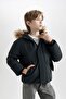 Boy's Removable Faux Fur Collar Hooded Zippered Snap Closure Pocketed Coat C5975A8 - 4