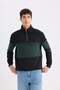 Comfort Regular Fit Relaxed Fit Mock Neck Zip-Up Striped Thick Sweatshirt D2401AX24AU - 4