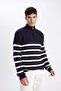 Standard Fit Stand Collar Half Zipper Striped Knitwear Sweater D3274Ax24Wn - 4