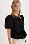 Regular Fit Round Neck Tie Front Poplin Short Sleeve Blouse E2669Ax24Au - 7
