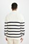 Standard Fit Stand Collar Half Zipper Striped Knitwear Sweater D3274Ax24Wn - 6