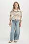 Girls Plaid Double Pocket Crop Long Sleeve Shirt D2660A824Au - 2