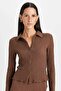 Slim Fit Polo Collar Wrinkled Long Sleeve T-Shirt