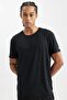 Breathable Defactofit Black Standard Fit Regular Cut Crew Neck Sportsman Short Sleeve T-Shirt C91