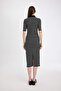 Bodycon Fitted Buttoned Polo Neck Striped Ribbed Camisole Half Sleeve Midi Dress D5864Ax24Au - 8