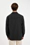 Men's Anthracite Relax Fit Comfortable Cut Polo Collar Striped Cotton Blend Long Sleeve Shirt D7140Ax24Au - 6