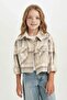 Girls Plaid Double Pocket Crop Long Sleeve Shirt D2660A824Au - 4