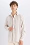 Relax Fit Striped Cotton Blend Long Sleeve Shirt D7140Ax24Au