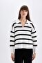Relax Fit Polo Collar Striped Knitwear Sweater A3861Ax24Wn - 3