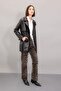 Straight Fit Leopard Patterned High Waist Long Gabardine Trousers with Pockets D1229Ax24Au - 2