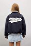 Text Printed Snap Fastener Ribbed Sleeves College Coat Girls C5406A824Au - 5