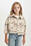 Girls Plaid Double Pocket Crop Long Sleeve Shirt D2660A824Au