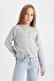 Gray Crew Neck Basic Plain Knitwear Sweater for Girls C9554A824Au