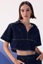 Fashion Fit Polo Collar Short Sleeve Jean Blouse D3716Ax24Au