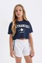 Cropped Crew Neck Printed Short Sleeve T-Shirt Girls D1964A824Hs - 3