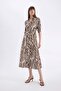 Shirt Collar Print Linen Blend Half Sleeve Beltll Midi Dress C7094Ax24Sm - 4