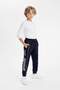 Boy's Navy Blue Printed Thick Jogger Sweatpants with Elastic Waist and Pockets C9288A824Au
