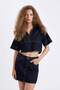 Fashion Fit Polo Collar Short Sleeve Jean Blouse D3716Ax24Au - 7