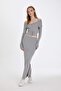 Slim Fit بخصر مطاطي Basic شق Maxi تنورة تريكو D5390AX24AU - 2
