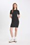Bodycon Ribbed Camisole Mini Dress - Crew Neck, Stripe D5987Axns - 2
