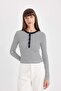 Slim Fit Slim Fit Crew Neck Striped Ribbed Camisole Button Long Sleeve T-Shirt D4271Ax24Au - 3