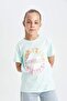 Girls' Crew Neck Printed Short-Sleeved T-Shirt D7818A824SM
