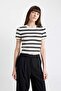 Crop Crew Neck Striped Short Sleeve Knitwear Sweater C8743Ax24Au - 4