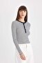 Slim Fit Slim Fit Crew Neck Striped Ribbed Camisole Button Long Sleeve T-Shirt D4271Ax24Au - 4