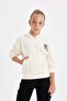 Girl's Pocketed Hooded Printed School Sweatshirt C7764A824Au - 3