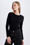 Slim Fit Tight Fit Crew Neck Ribbed Camisole Basic Plain Long Sleeve T-Shirt C7516Ax24Au - 3