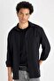 Regular Fit Buttoned Collar Basic Plain Cotton Blend Long Sleeve Shirt D4183Ax24Au