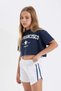 Cropped Crew Neck Printed Short Sleeve T-Shirt Girls D1964A824Hs