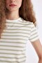 Fitted Bodycon Crew Neck Striped Short Sleeve T-Shirt D5324Ax24Au - 8