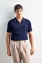Standard Fit Polo Collar Zippered Knitwear Short Sleeve T-Shirt D6199Ax24Hs