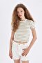 Fitted Bodycon Crew Neck Striped Short Sleeve T-Shirt D5324Ax24Au - 4