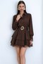Brown Single Pocket Skirt Layered Lace Detailed Belted Shirt Dress Alc-X15227 - 3