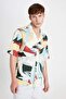 Relax Fit Apaş Collar Printed Cotton Short Sleeve Shirt D4623Ax24Hs - 3