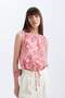 Fitted Patterned Round Neck Sleeveless Blouse D2969Ax24Sm - 4