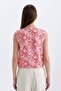 Fitted Patterned Round Neck Sleeveless Blouse D2969Ax24Sm - 6