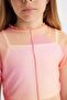 Girl's Crop Crew Neck Gradient Printed Tulle Short Sleeve T-Shirt Undershirt 2 Piece Set C8717A824Sm - 5