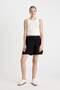 Regular Fit Normal Waist Short Leg Linen Blend Black Shorts D3989Ax24Hs - 3