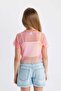 Girl's Crop Crew Neck Gradient Printed Tulle Short Sleeve T-Shirt Undershirt 2 Piece Set C8717A824Sm - 6