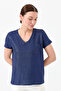 Women's V-Neck Pocket Combed Cotton T-shirt Navy Blue - 7