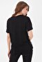 Women's Crew Neck Striped Pocketed Combed Cotton T-Shirt Black - 3