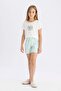 Girls Pajamas Set Crew Neck Printed Short Sleeve Top Shorts D2915A824Sm - 2