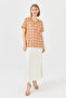 Women's V-neck Colorful Patterned Combed Cotton T-shirt Mustard - 2